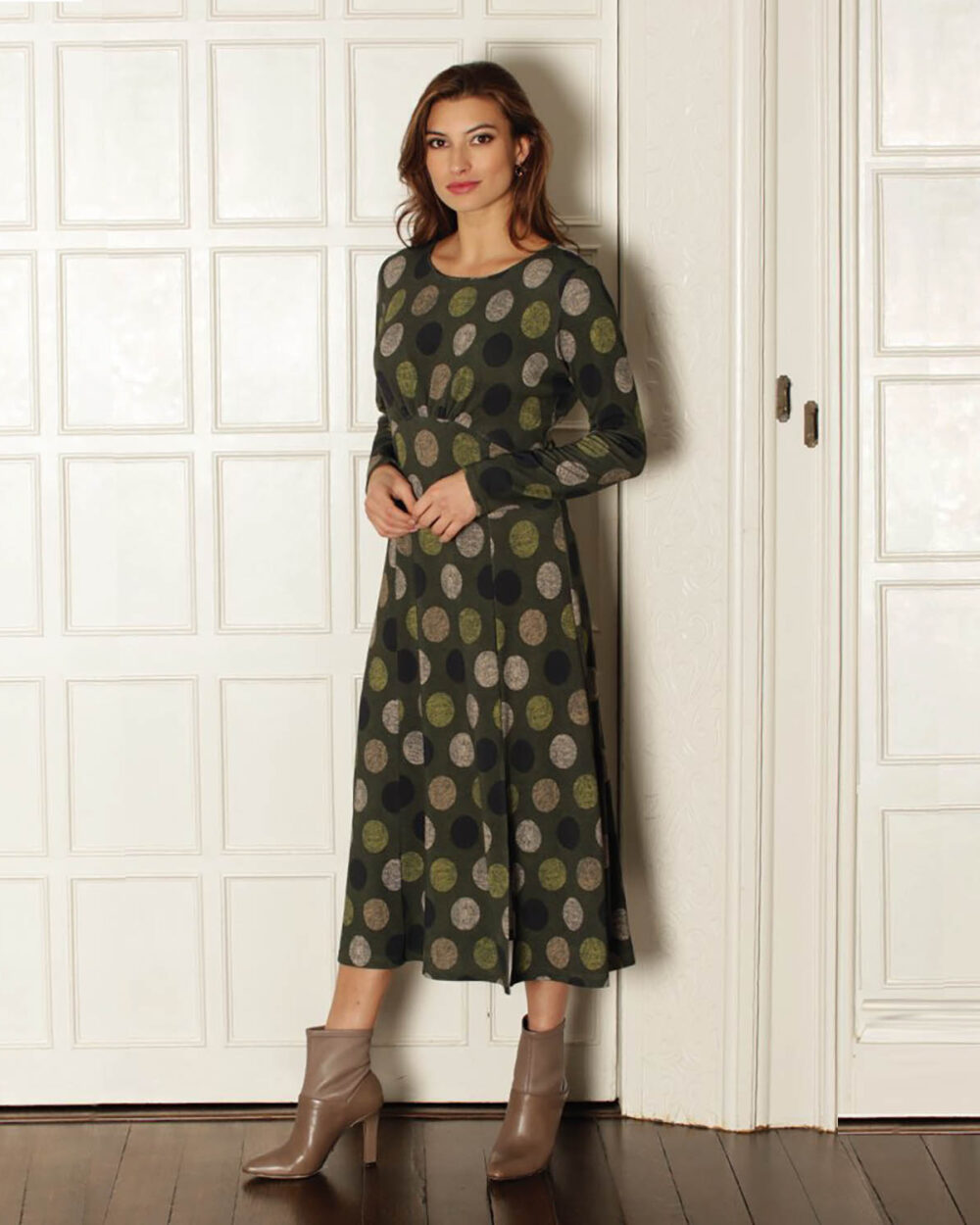 POMODORO Melange Spot Midi Dress in Sage