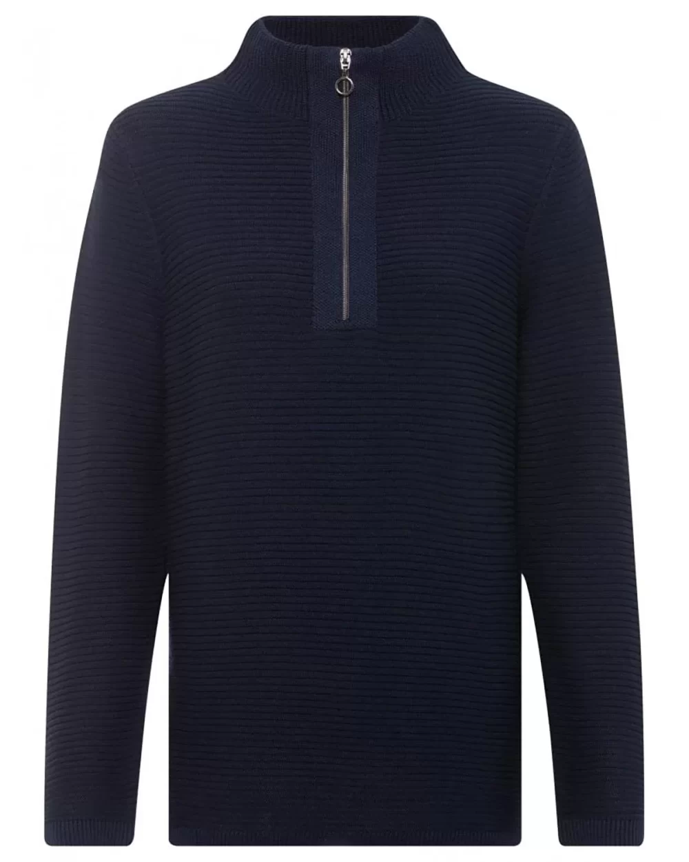 OLSEN High Neck Ribbed Jumper with Zip in Ink Blue