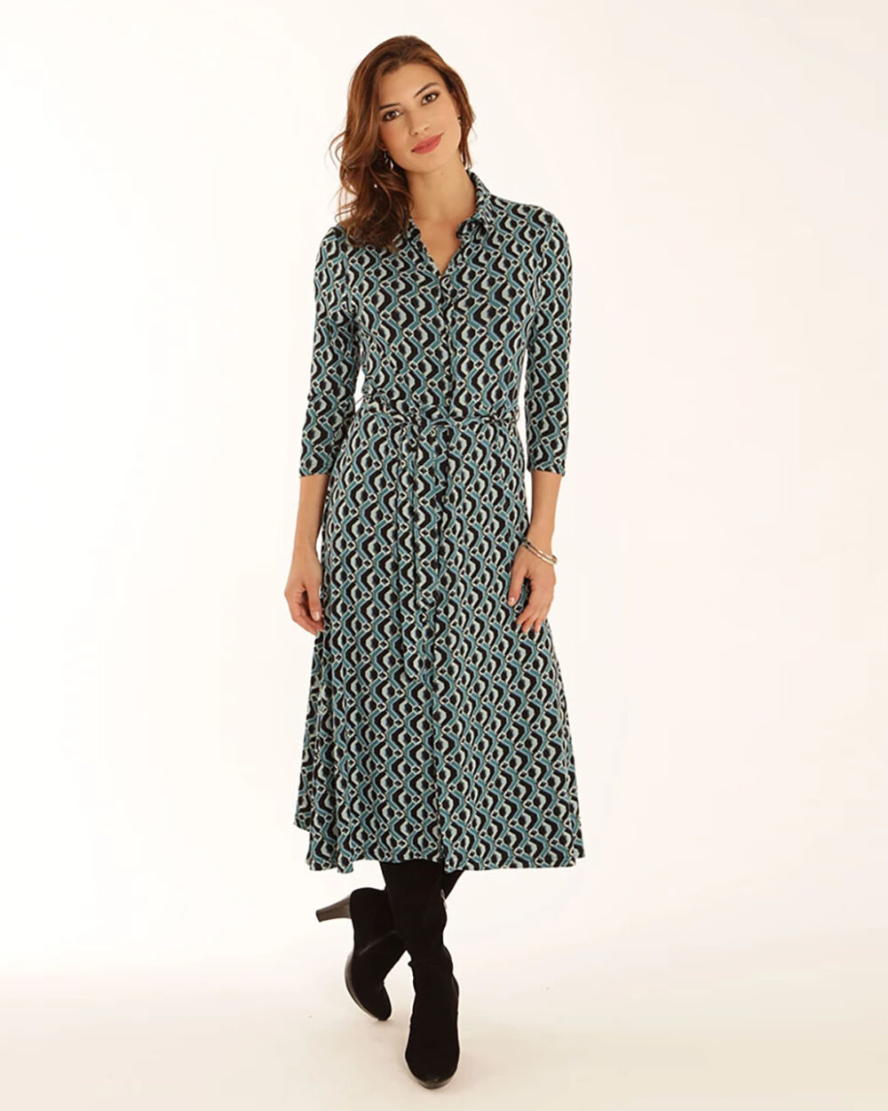 POMODORO Geometric Midi Dress in Teal