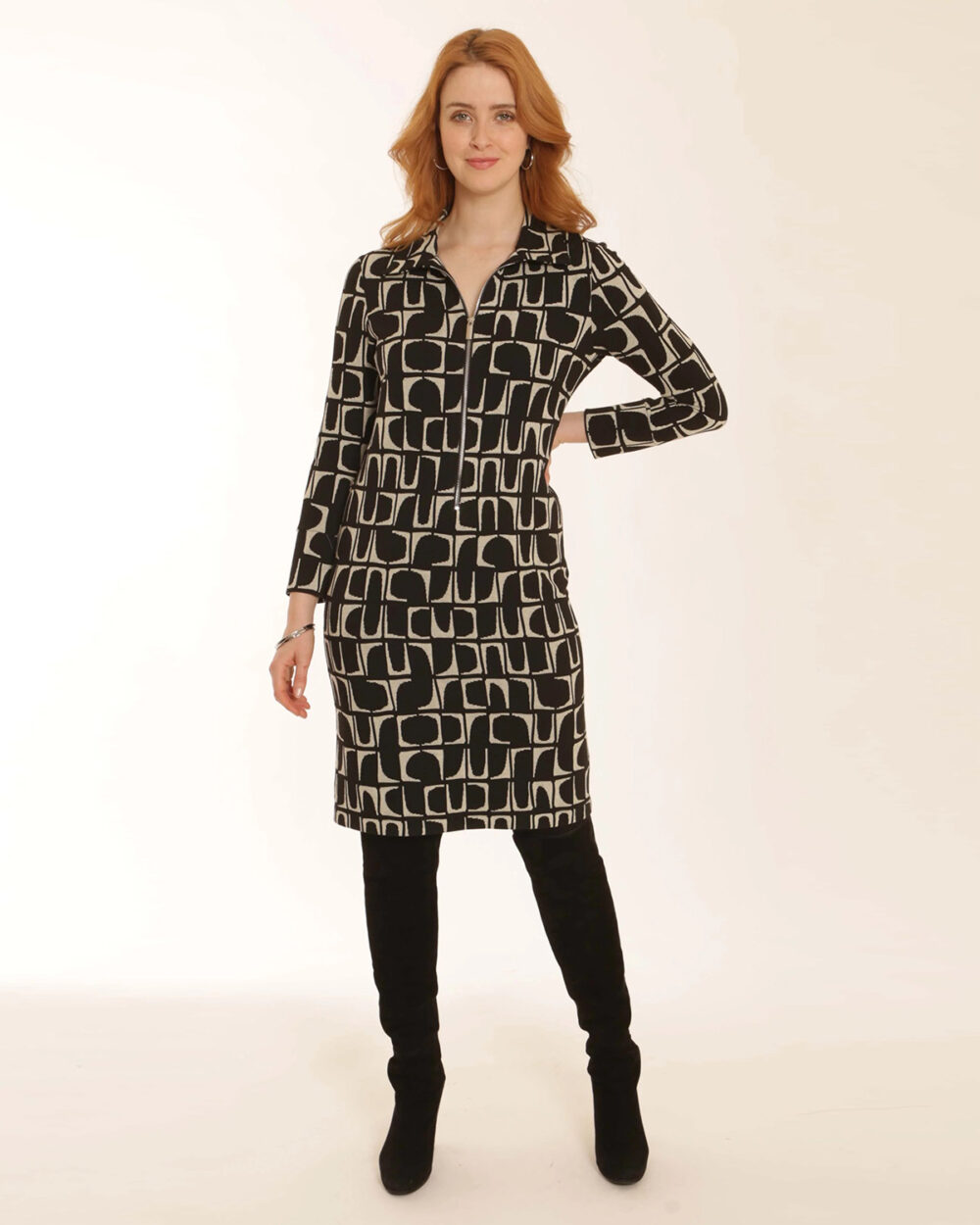 POMODORO Jacquard Print Geo Dress