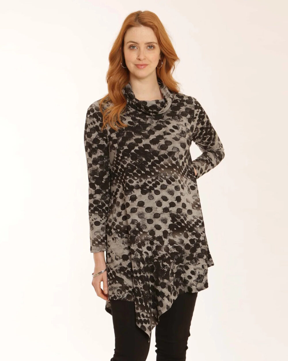 POMODORO Marl Cowl Neck Tunic in Grey