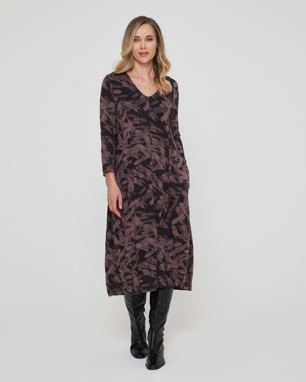 ADINI Crosshatch Print Khloe Dress - Chocolate
