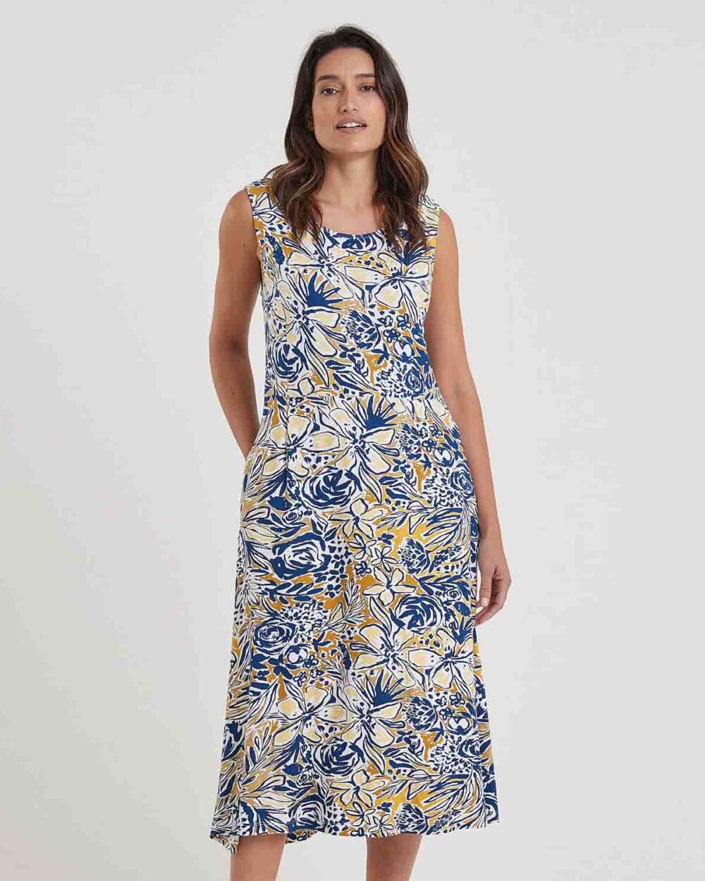 ADINI Isla Print Betsy Dress - Navy/Chartreuse