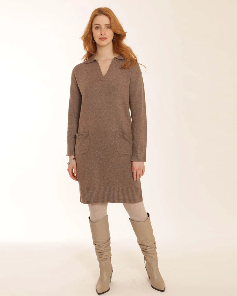 POMODORO Knitted Dress in Hazelnut