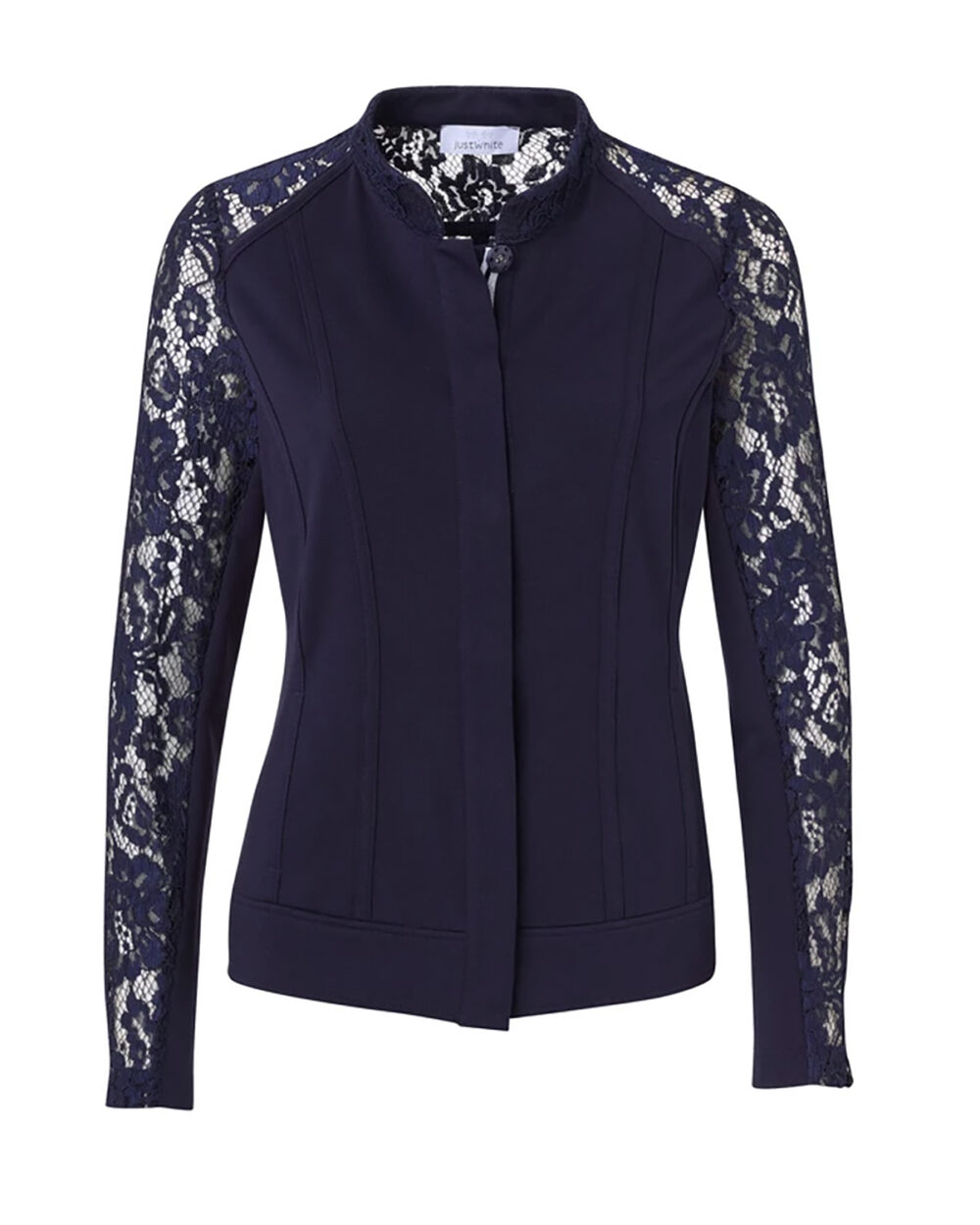 JUST WHITE Jacket with Lace Detailing in Navy