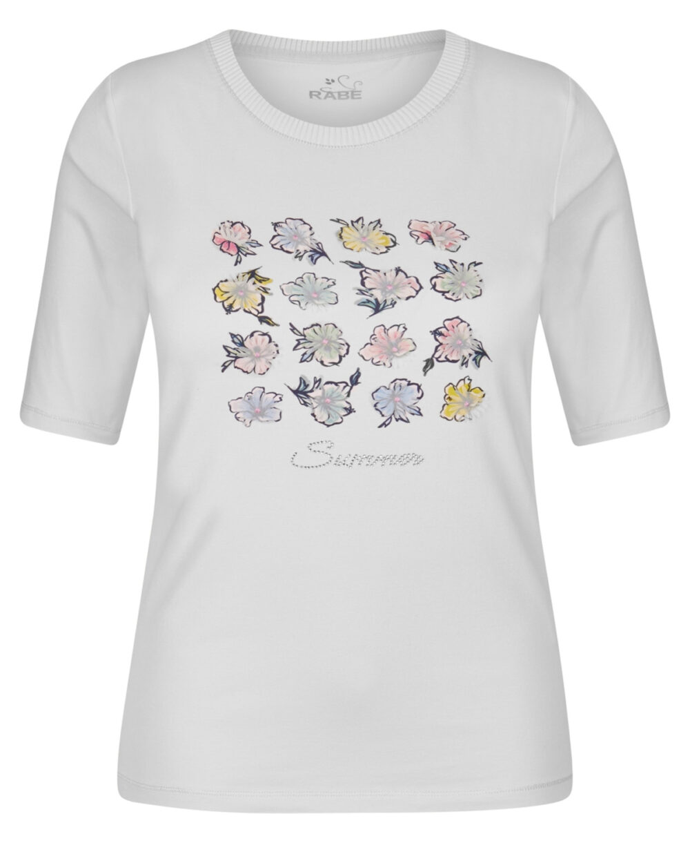 RABE T SHIRT WITH A FLORAL PATTERN AND HALF-LENGTH SLEEVES IN WHITE