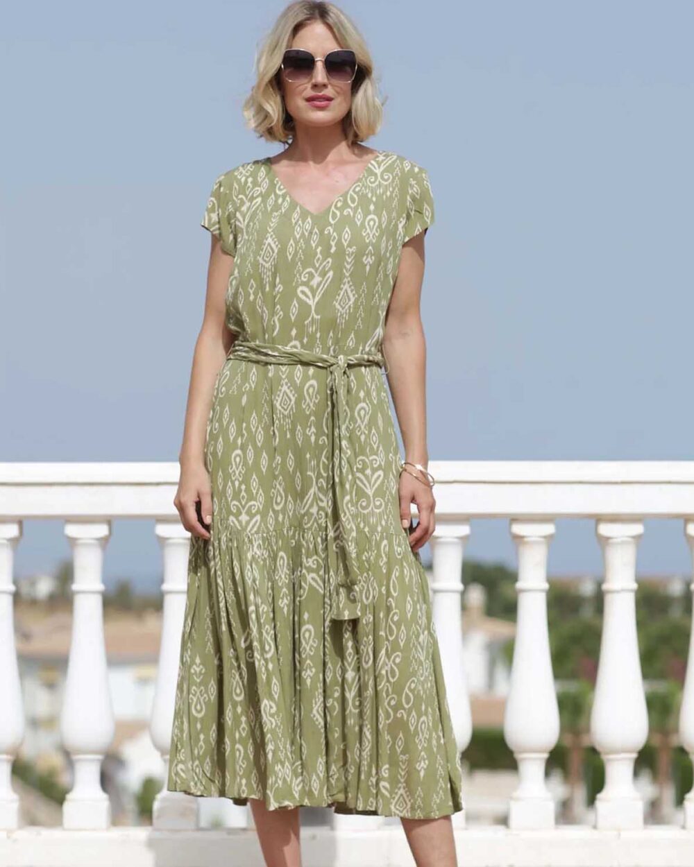 POMODORO Aztek Midi Dress in Khaki