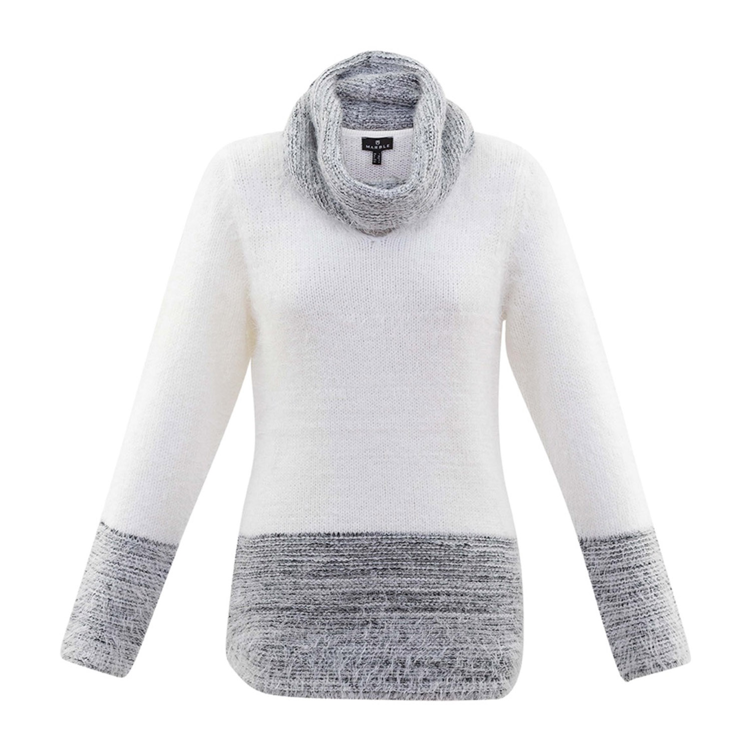 MARBLE V Neck Sweater with Snood - Ivory - Image 6