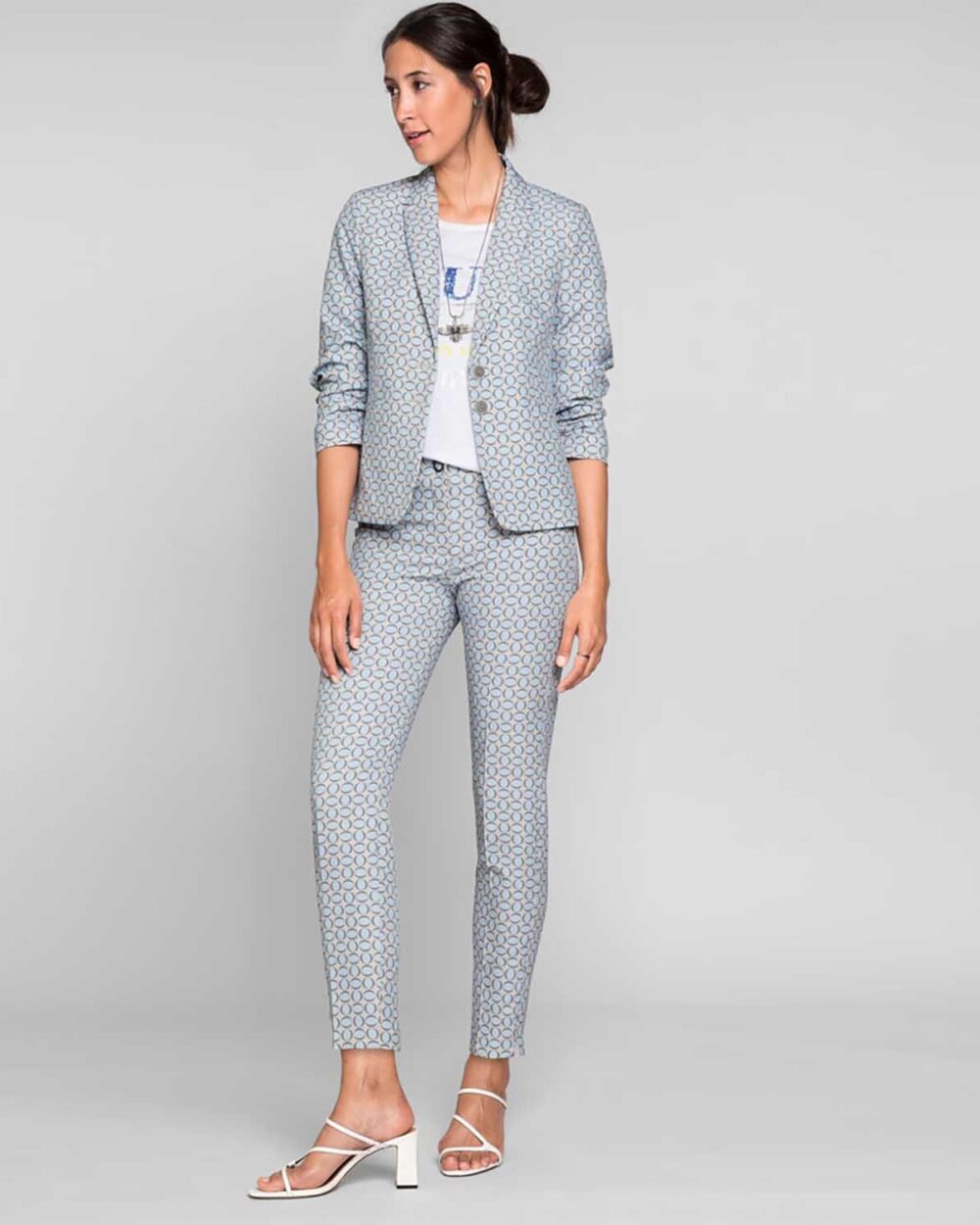 BIANCA Grey Mix Graphic Print Patterned Trousers