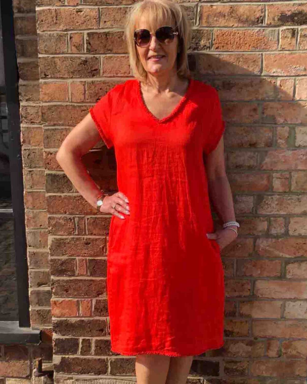 FOIL Fringe Benefits Dress in Papaya