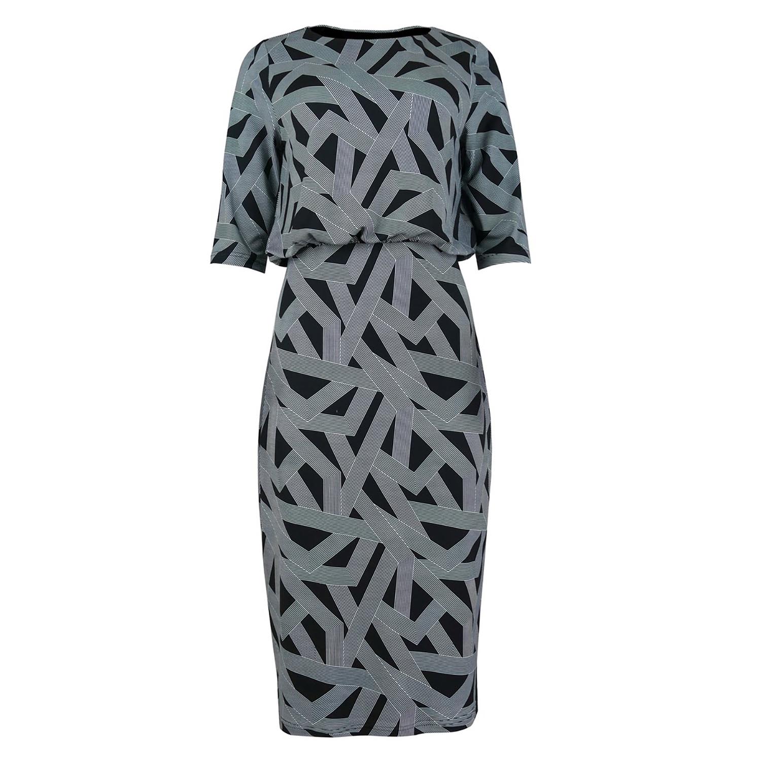 LIBRA Navy and White Blouson Dress