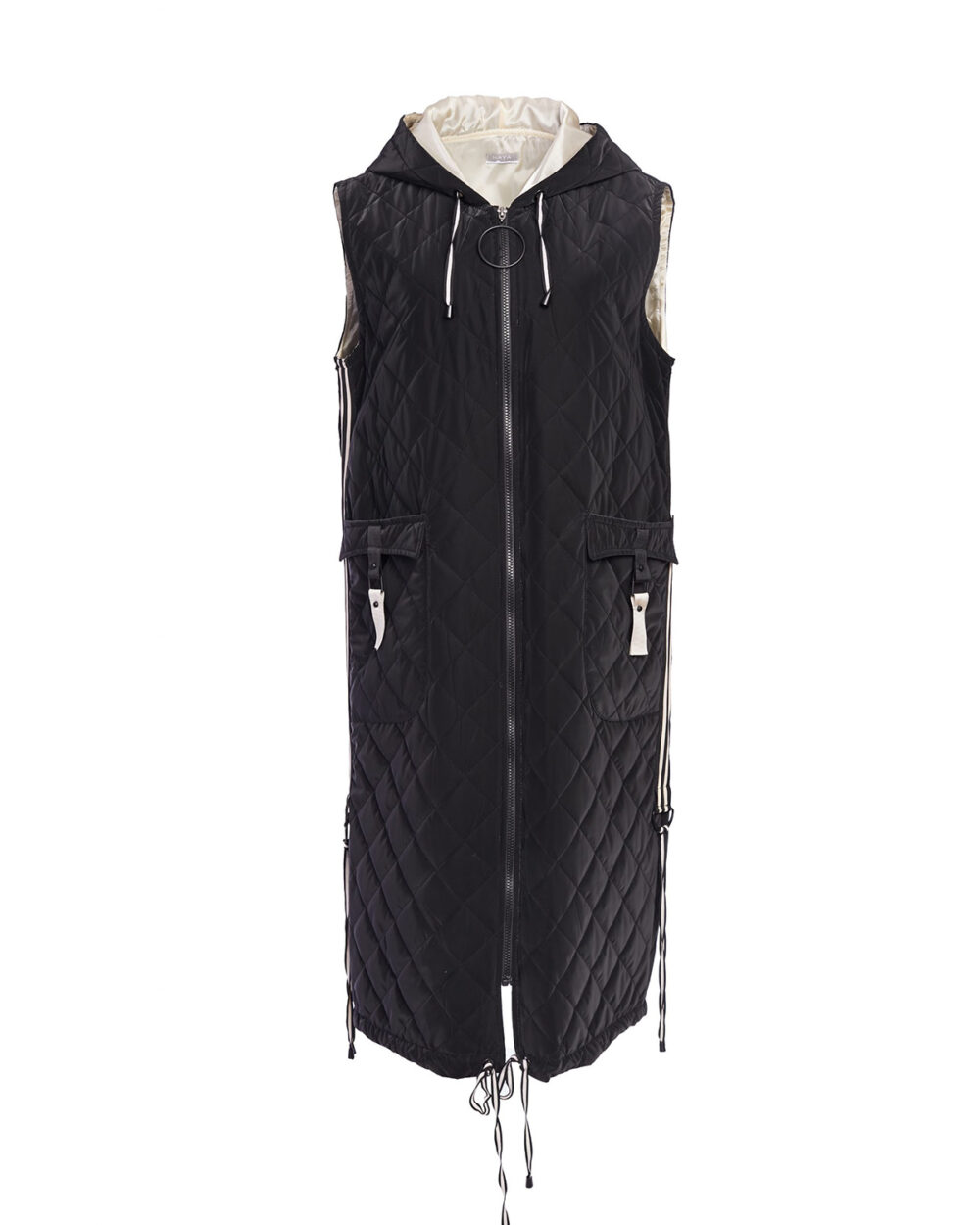 NAYA Waistcoat with Contrast Lining in Black & Stone