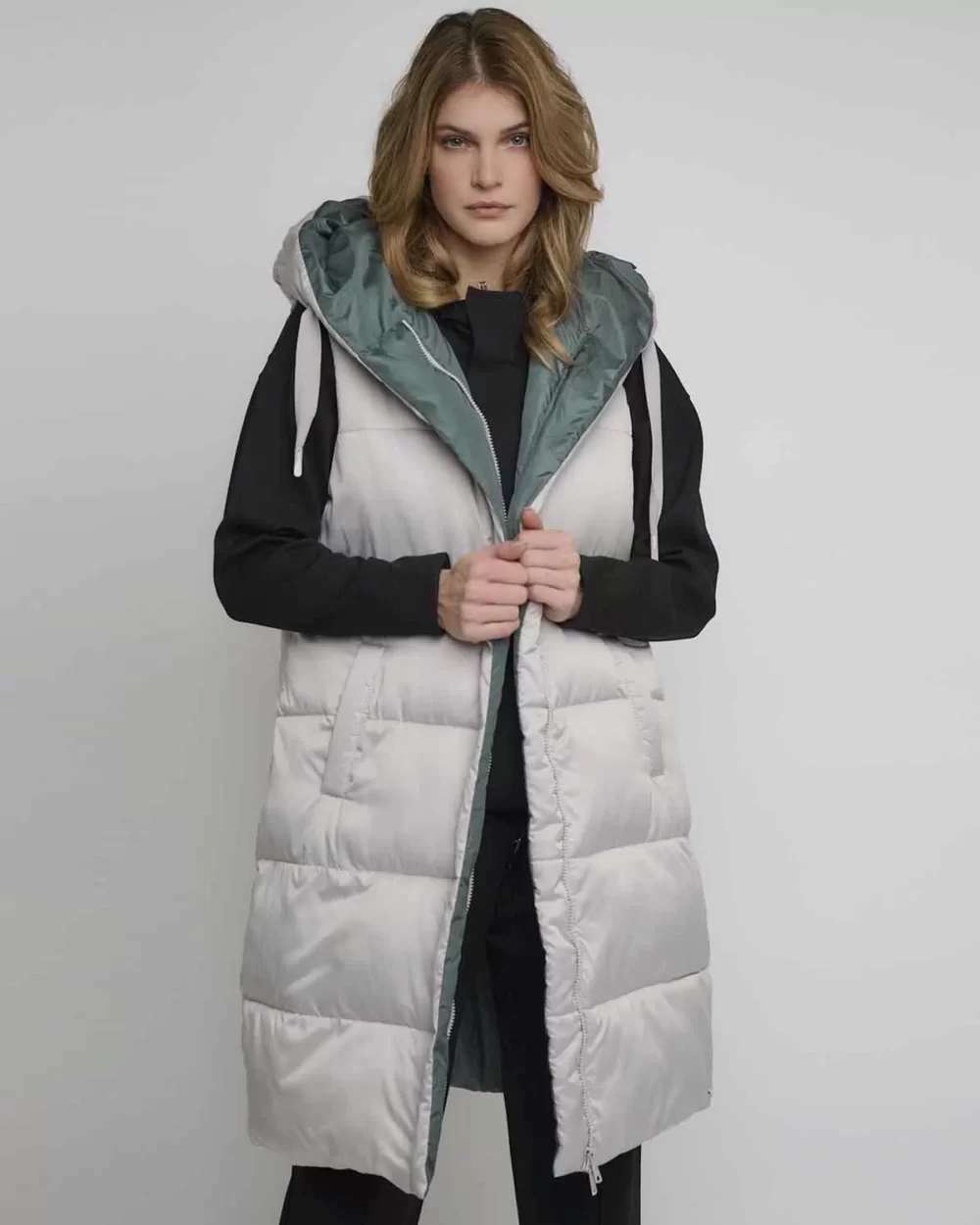 RINO&PELLE Flyn Long Padded Gilet in Moonstruck