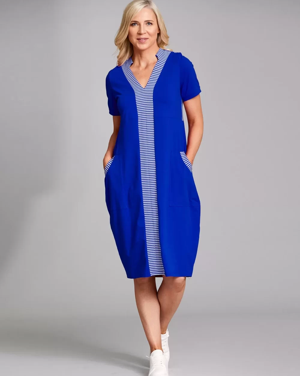 PERUZZI Stripe Jersey Dress in Royal Blue