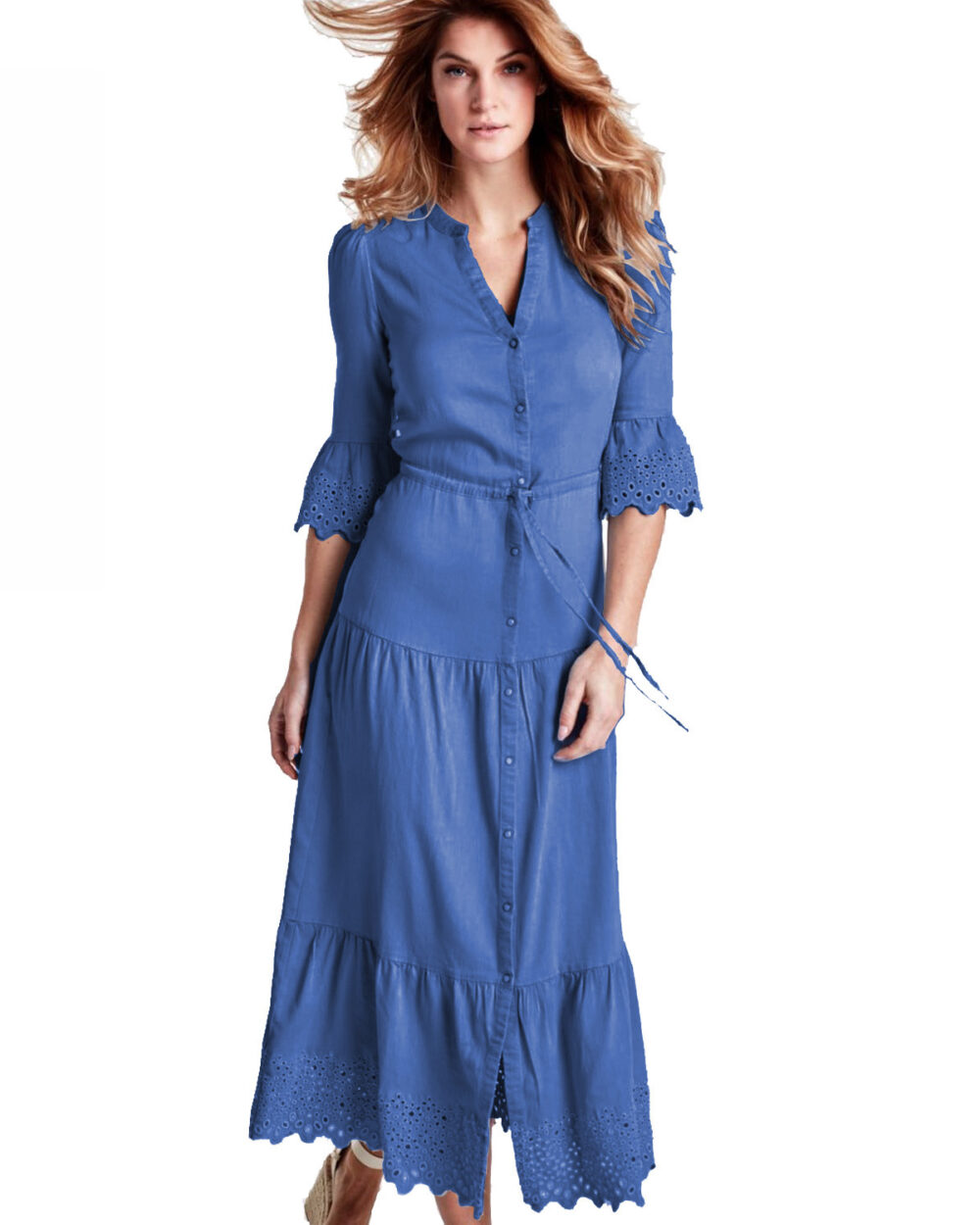 K-DESIGN Broderie Anglaise Dress in Blue Denim