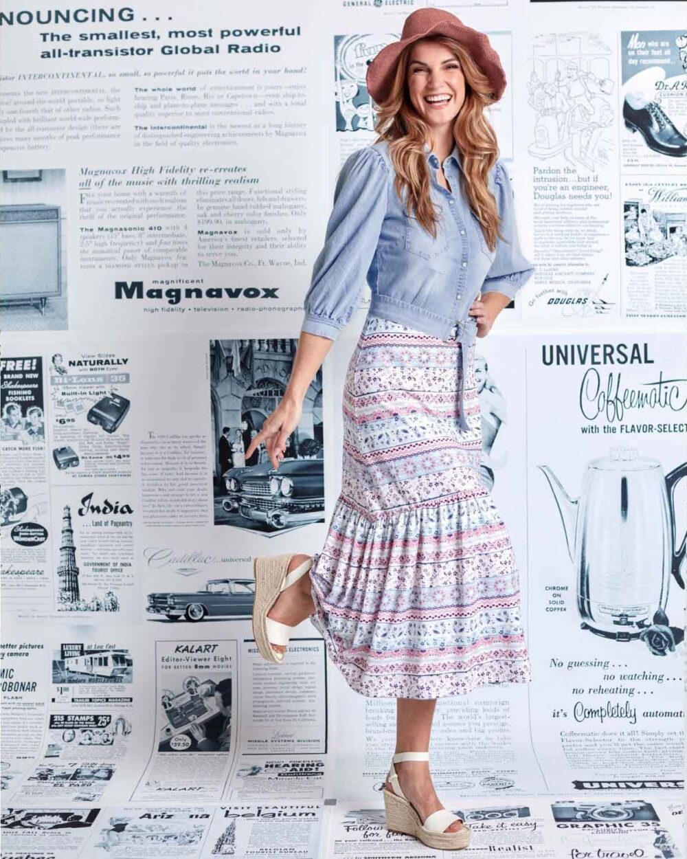 K-DESIGN Dress With Denim Top & Long Stripe Skirt