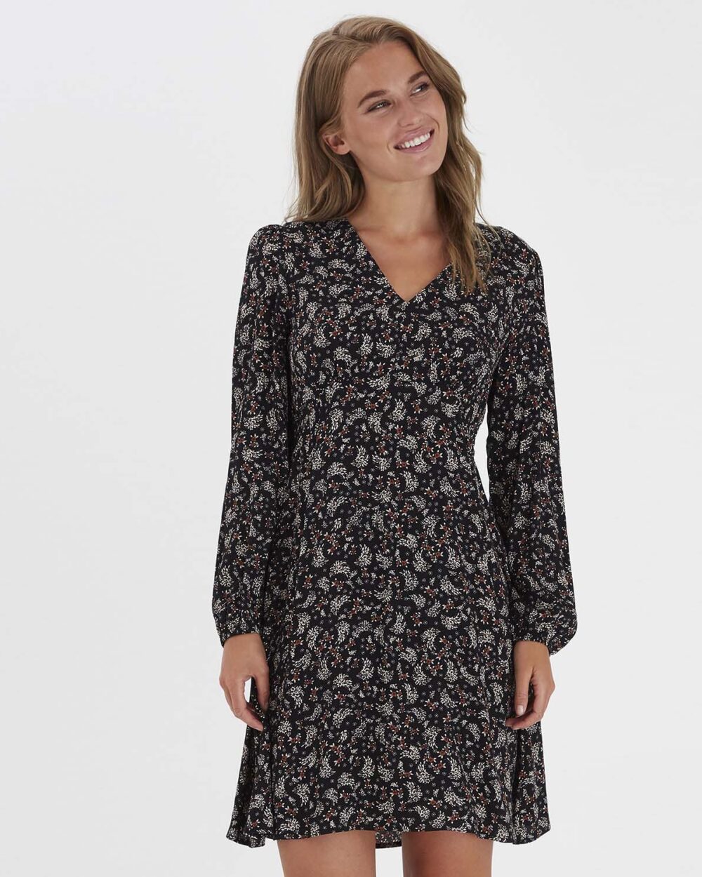 B YOUNG Flaminia Floral Print Dress in Cement Mix