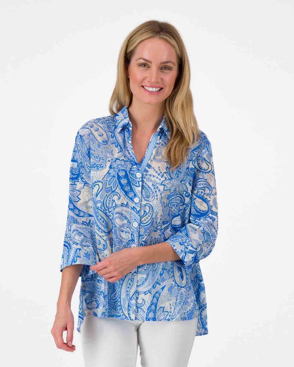 JUST WHITE Paisley Blouse in Blue & White
