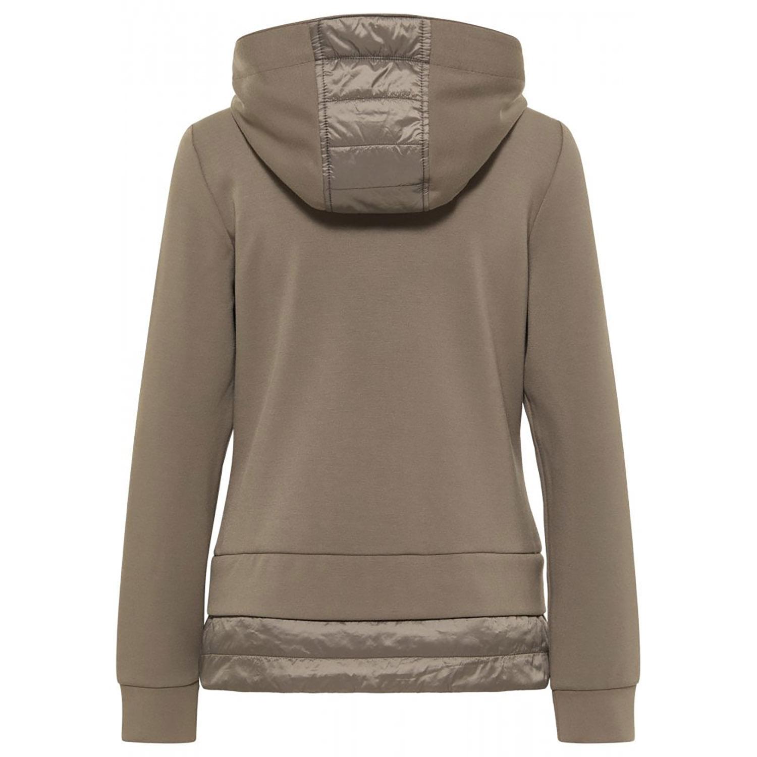 LEBEK Zipped Hoodie with Satin Detail in Khaki - Image 2