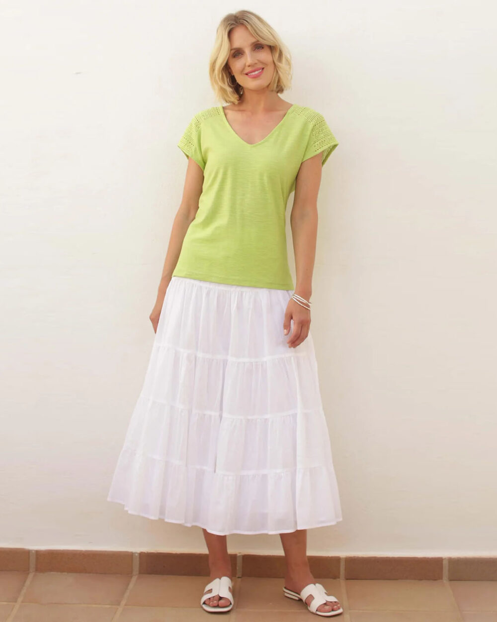 POMODORO Batik Mix 'n' Match Tiered Skirt in White